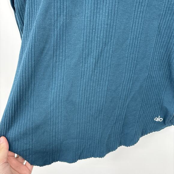 Alo Yoga Top Women Medium Soft Ribbed Horizon Pilates Pullover Athleisure Soft - Picture 6 of 7